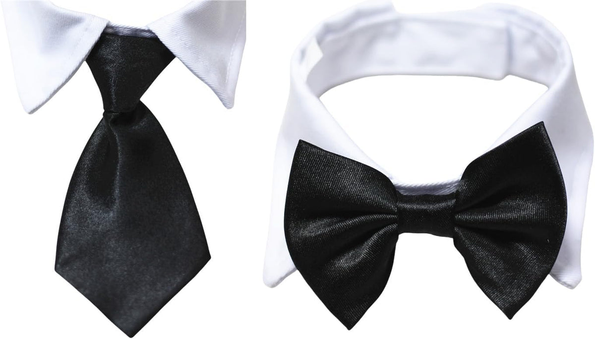 Dog Necktie Tuxedo Collar in Cotton with Black Tie for Small, Medium, and Large Dogs (Size S)