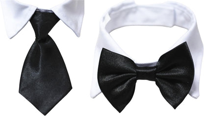 Dog Necktie Tuxedo Collar in Cotton with Black Tie for Small, Medium, and Large Dogs (Size S)