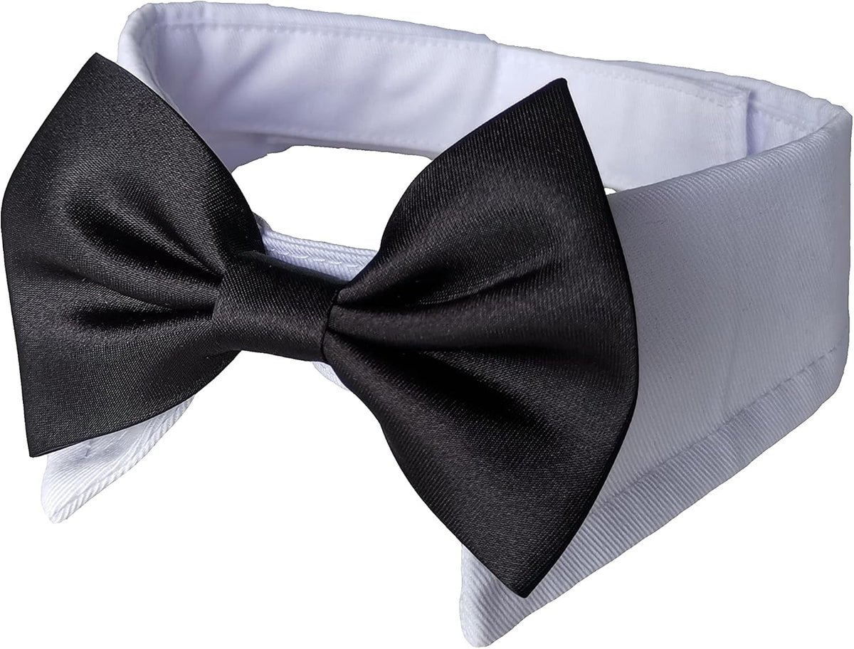 Dog Necktie Tuxedo Collar in Cotton with Black Tie for Small, Medium, and Large Dogs (Size S)