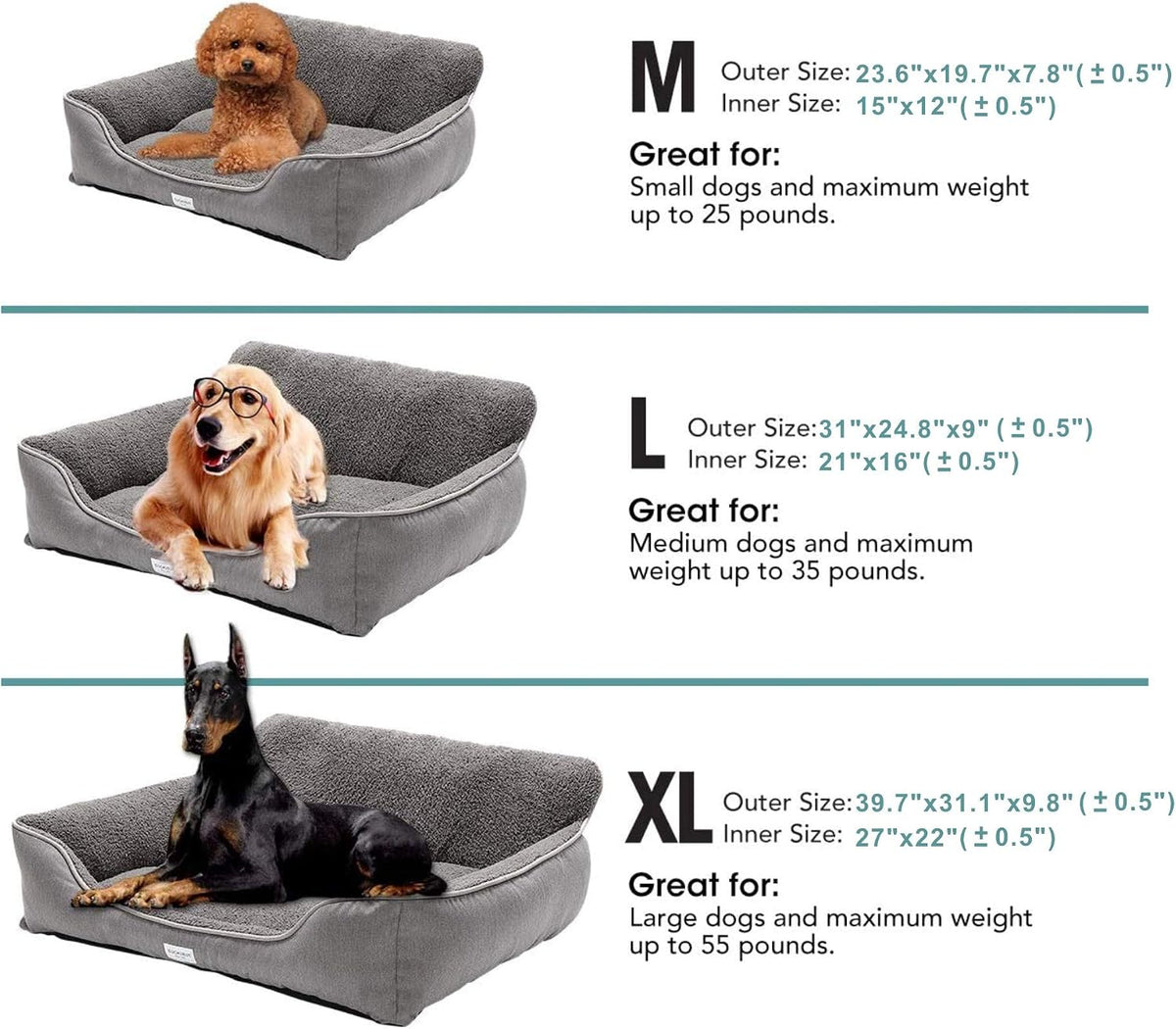 Rectangle Dog Bed - Washable, Warm, Anti-Slip Design for Small to Large Dogs (Medium, Grey)