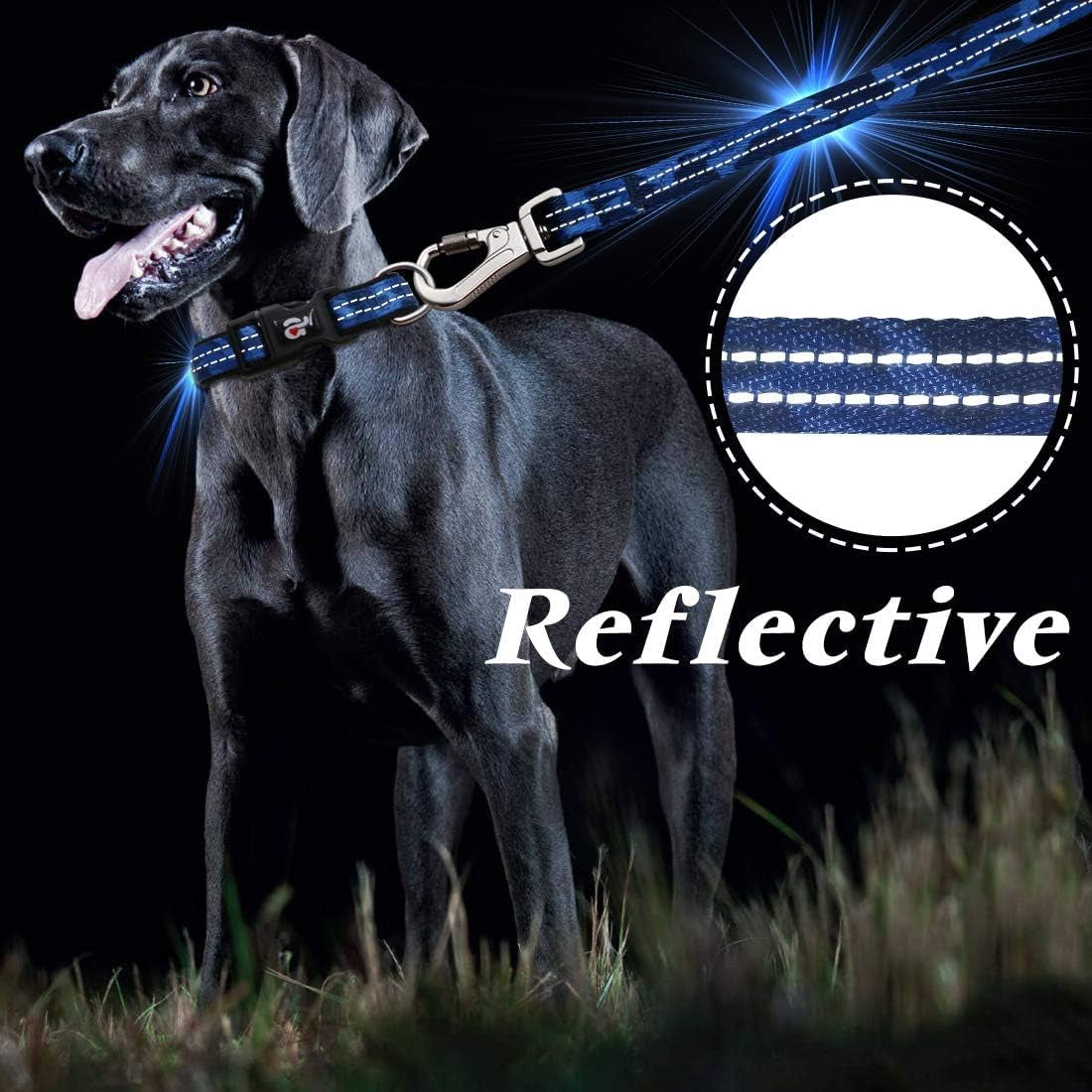 Reflective Blue Camo Dog Collar and Leash Set with AirTag Holder, Padded Design for Small Dogs