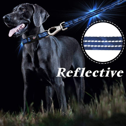 Reflective Blue Camo Dog Collar and Leash Set with AirTag Holder, Padded Design for Small Dogs