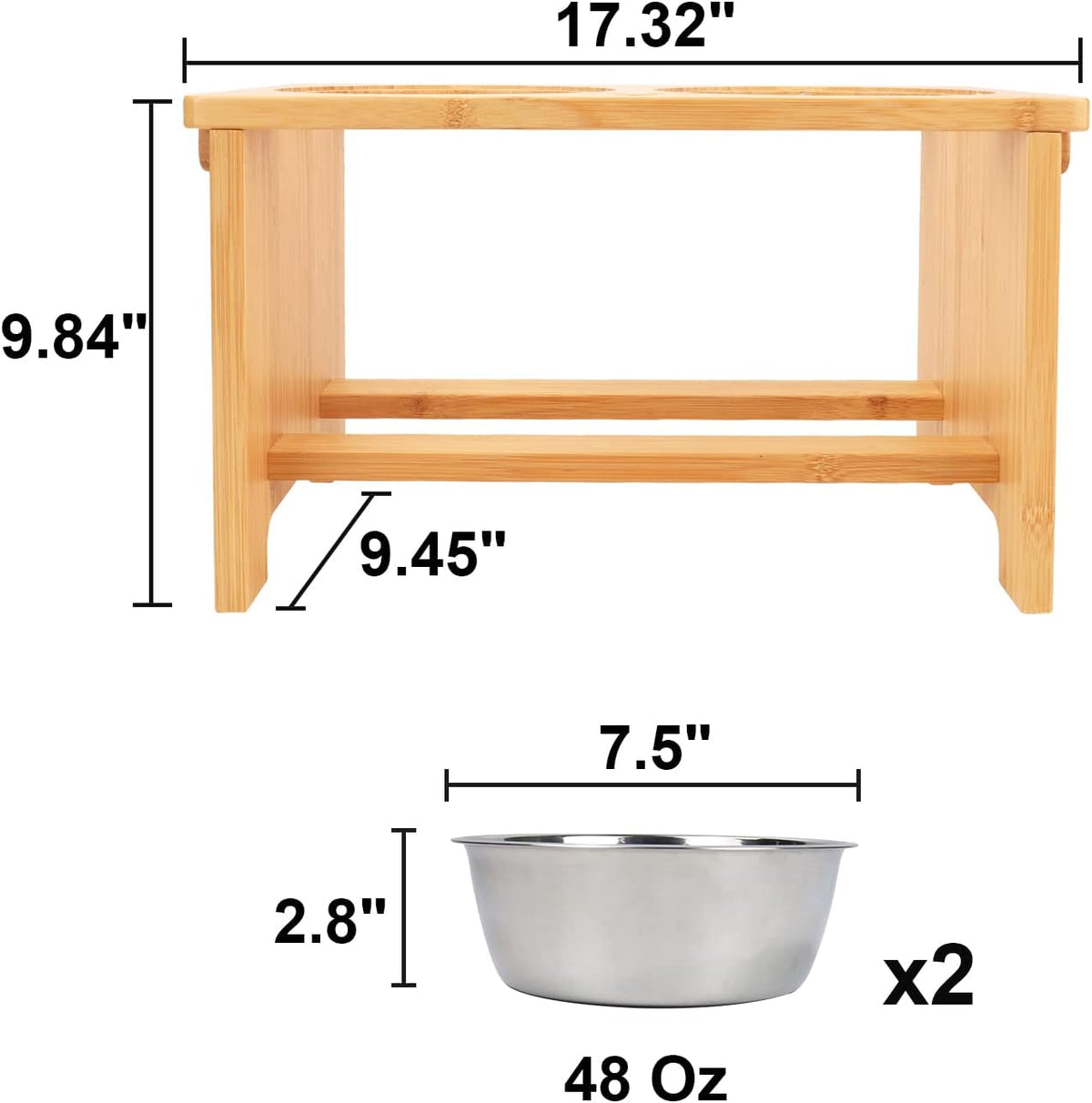 Elevated Dog Bowl Stand with Two Stainless Steel Bowls for Dogs of All Sizes