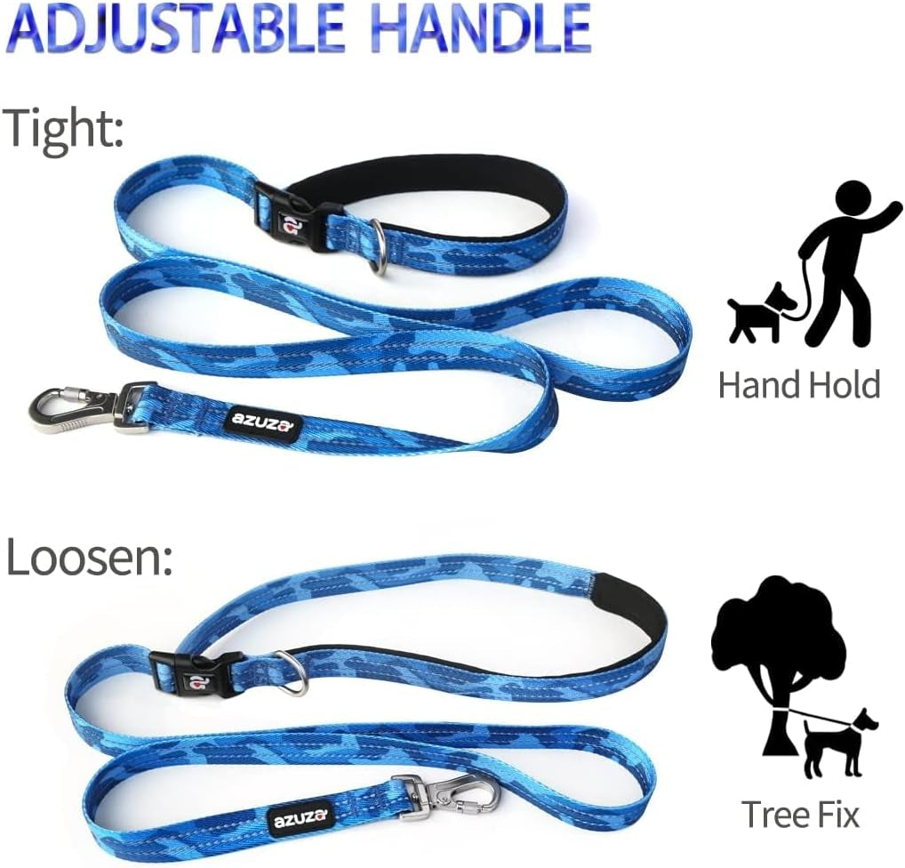 Reflective Blue Camo Dog Collar and Leash Set with AirTag Holder, Padded Design for Small Dogs