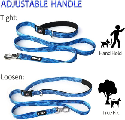 Reflective Blue Camo Dog Collar and Leash Set with AirTag Holder, Padded Design for Small Dogs